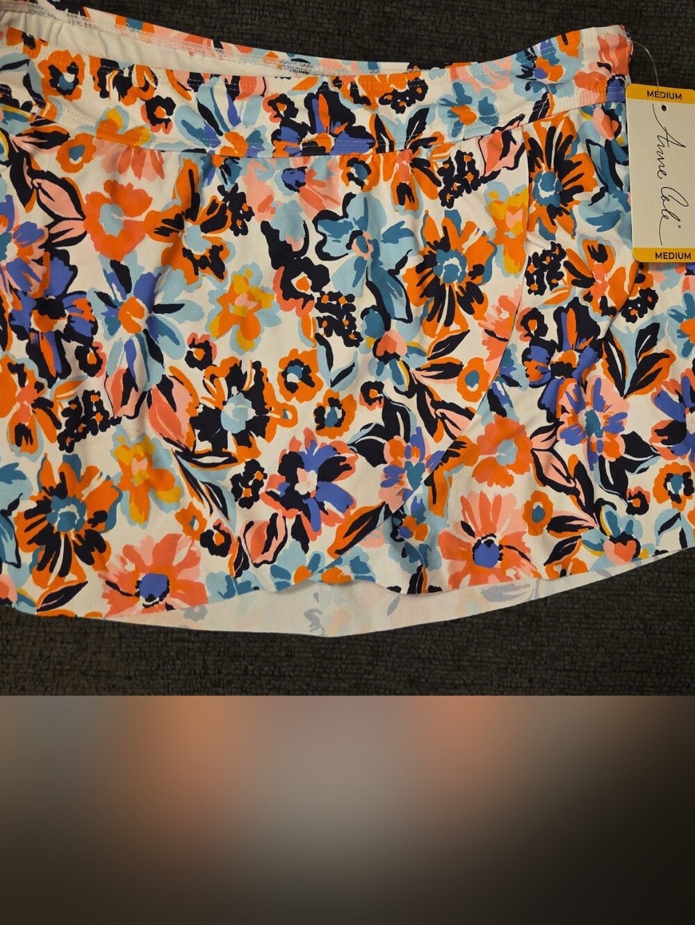 Anne Cole Orange Navy Pink Floral Skirted Swim Bottoms. Size M. NWT